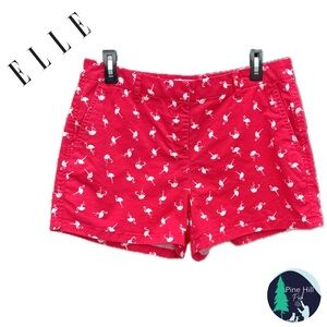 Elle Flamingo Shorts Chinos Womens 6 Pink White Bird Mid-rise - High Rise EUC
